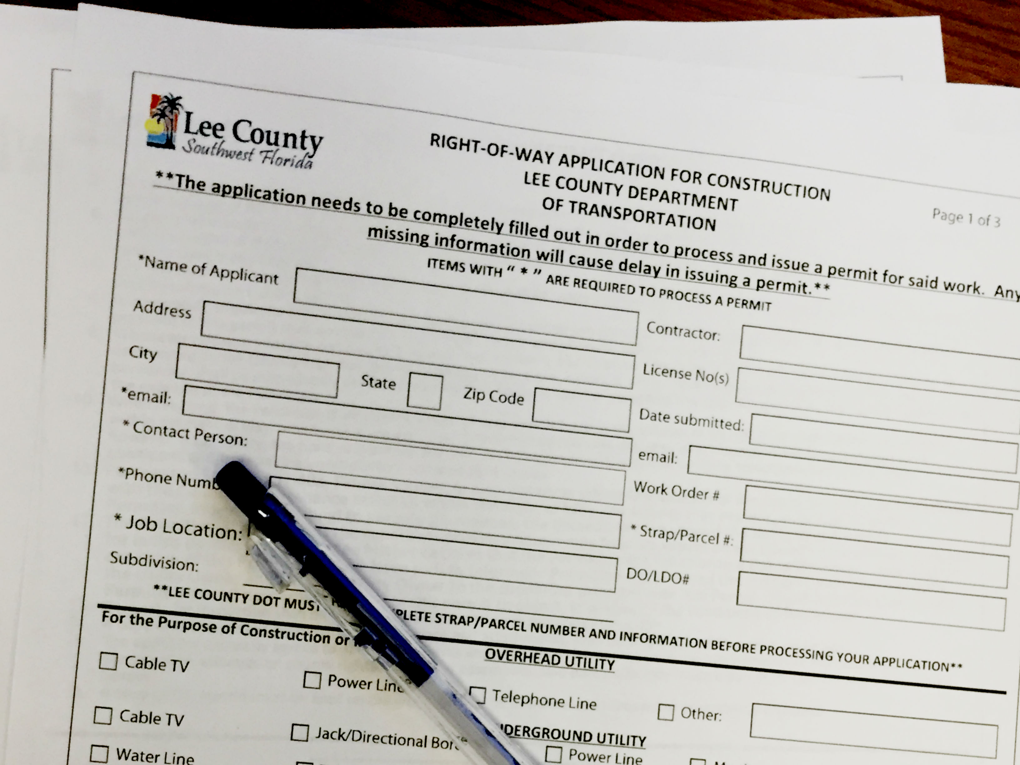 Click here to go to Commercial Right of Way Use Permit Page